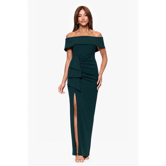Xscape Women's 8 Pine Camila" Long Off the Shoulder Dress Evening Formal G36-11 - Picture 1 of 9